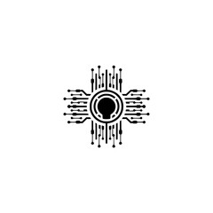 Minimalist Tech Logo: Centralized System Circuit, Black and White
