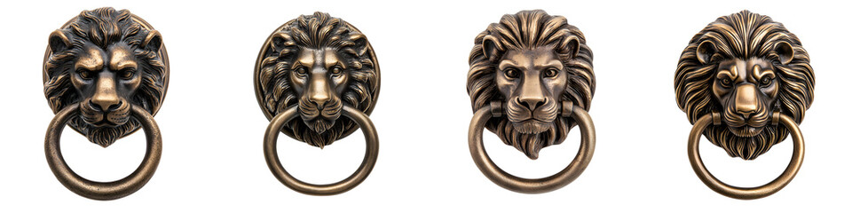 Obraz premium Antique brass lion door knockers with ornate designs.