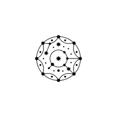 Minimalist Geometric Celestial Mandala Design on White Background