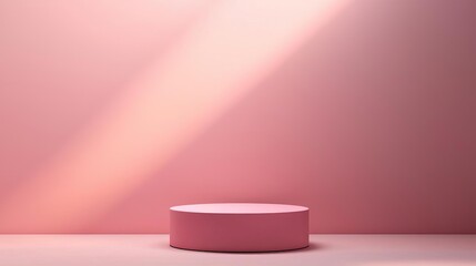 A soft pink podium illuminated by warm light against a minimalistic background, perfect for product displays.