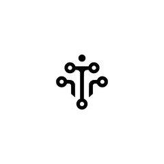 Minimalist Tech Logo: Circuit-Inspired Design on White Background