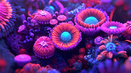 Obraz premium Vibrant digital coral reef with colorful flowers and textures