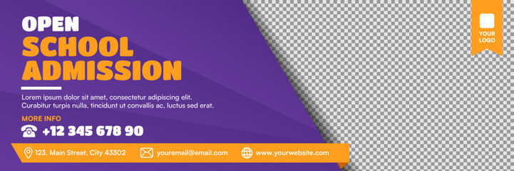 Purple Theme School Admission Banner Template with masking image spaces