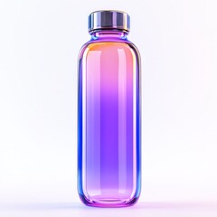 Iridescent Glass Bottle with Silver Cap: A Stunning Display of Colors and Modern Design on White Backdrop