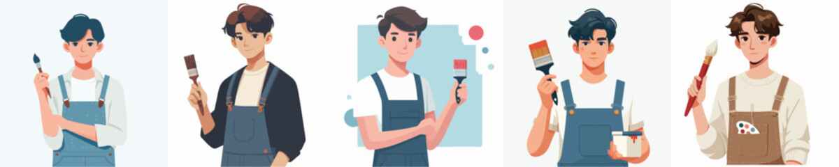 Vector of a young male artist holding a paint brush