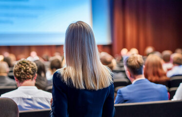 Fototapeta premium Speaker at Business Conference and Presentation. Audience at the conference hall
