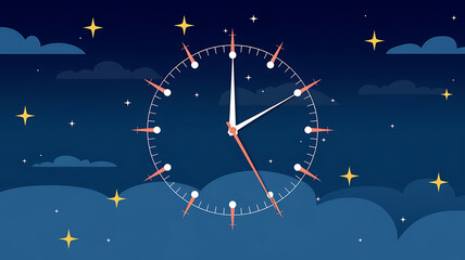 A clock with radiating hands against a starry night sky, symbolizing time and celestial beauty.