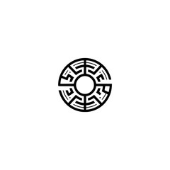 Circular Maze-Like Glyph on White: Minimalist Design Concept