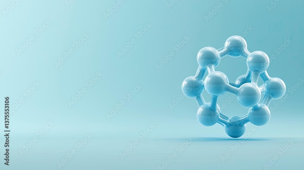 Poster blue exosome particles in cosmetology biotechnology concept. a 3d model of a molecular structure in 