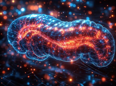 Human Digestive System Anatomy Sci-Fi 3D Rendering with Bioluminescent Details