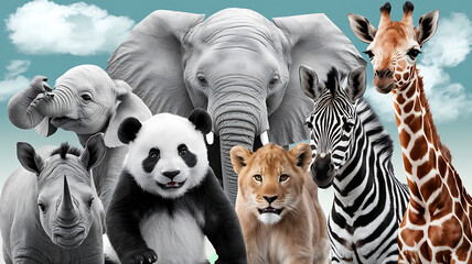 Obraz premium A vibrant collage of diverse African animals perfect for children's products or educational materials