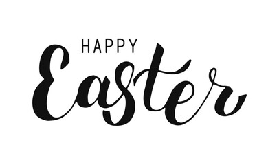 Fototapeta premium Happy Easter lettering. Hand drawn Calligraphy letters. Minimalist handwritten black words isolated on white background. Text banner poster card.