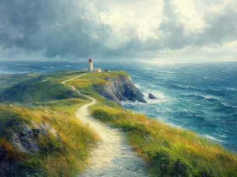 Aerial View of Petit Minou Lighthouse on Rugged Coastline in Brittany France Landscape