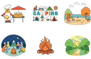 Obraz premium Camping Night. A Bundle of Serene and Starry Collection Icons