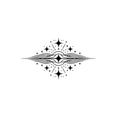 Fototapeta premium Minimalist Cosmic Design, Black Stars & Wavy Lines on White