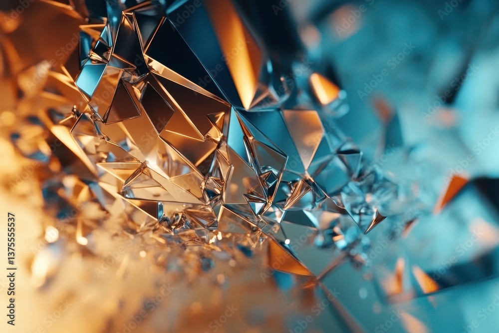 Poster geometric low poly abstract design with blue and bronze tones depicting modern technology, blue and 