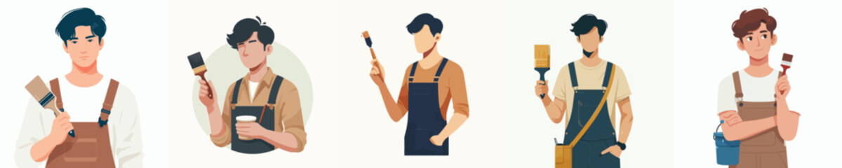 Vector of a young male artist holding a paint brush