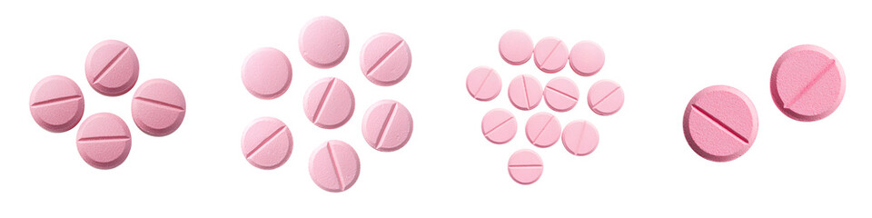 Obraz premium An abstract image featuring an arrangement of various pink pills or tablets in different shapes and sizes suggesting a medical or healthcare theme