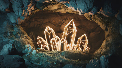 Glistening crystals illuminate a dark cavern, showcasing geological wonders and hidden beauty.