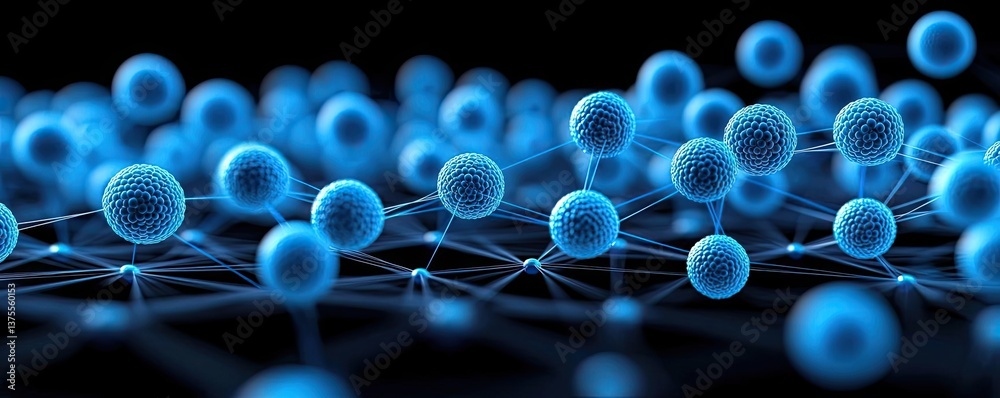 Poster blue exosome particles in biotechnology and medical concept. abstract depiction of blue molecular st