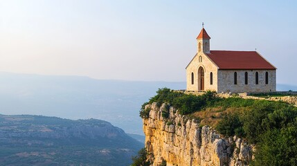 Fototapeta premium Explore the majestic maronite church on cliffs lebanon's serene landscape and captivating viewpoint