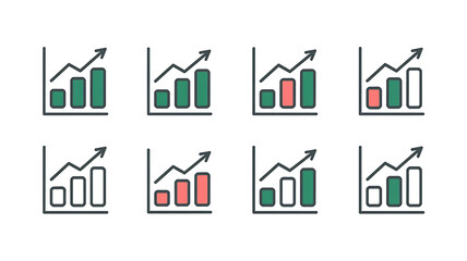 Growth chart icons various colors showing upward trends
