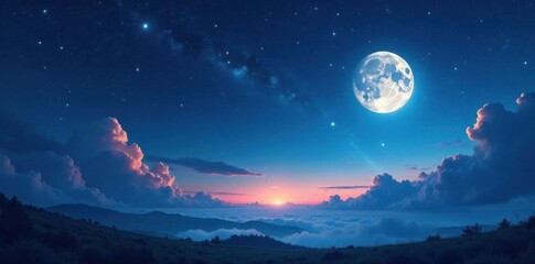 Fototapeta premium Celestial canvas with twinkling stars and moonlit sky, stars, celestial, night sky