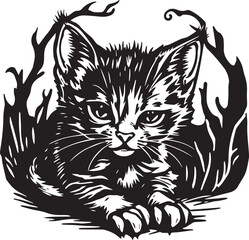 Cute kitten. Hand drawn vector illustration