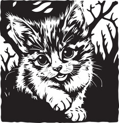 Cute kitten. Hand drawn vector illustration