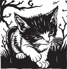 Cute kitten. Hand drawn vector illustration