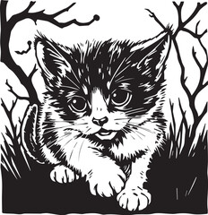 Cute kitten. Hand drawn vector illustration