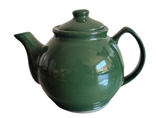 ceramic green teapot isolated on white