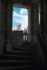 The old stairs of the royal castle on Blois city, Loire France