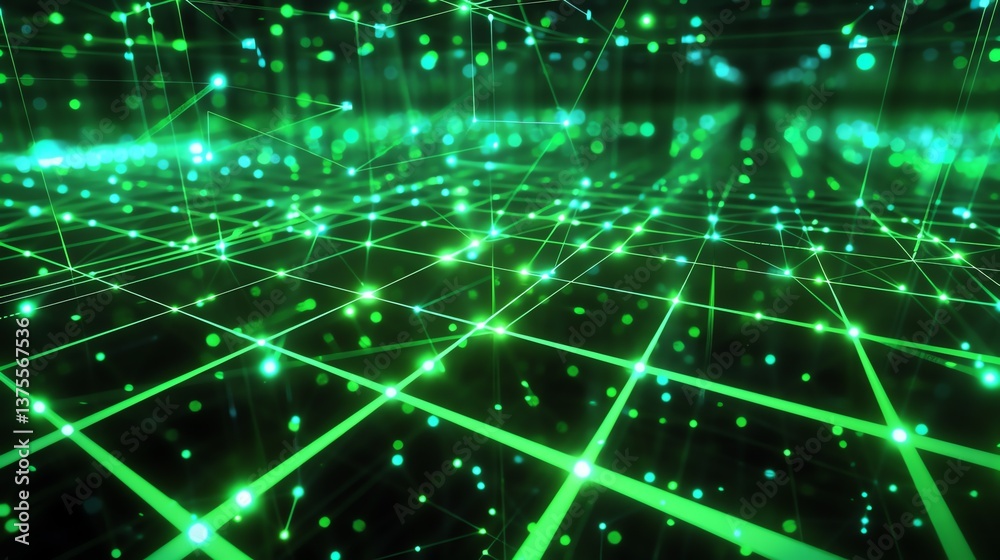 Poster abstract glowing green plexus background with connected dots and lines. futuristic technology concep