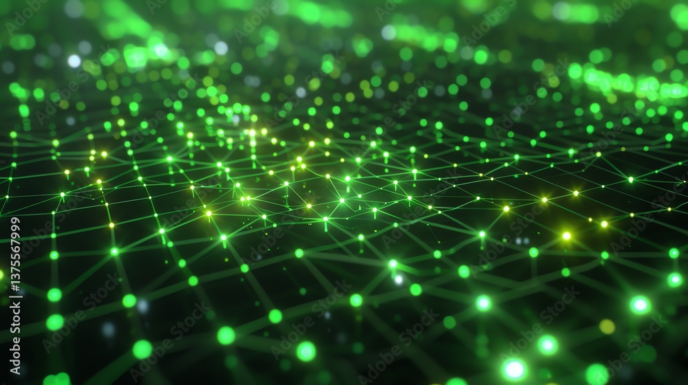 Poster glowing green dots connected by lines on a dark background form an abstract neural network.