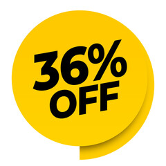 36% off discount yellow sale label tag banner png transparent. 36 percent off
