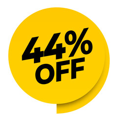 44% off discount yellow sale label tag banner png transparent. 44 percent off