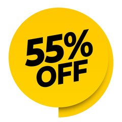 55% off discount yellow sale label tag banner png transparent. 55 percent off