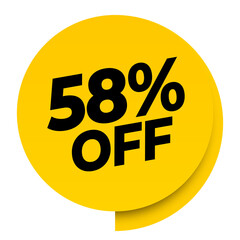 58% off discount yellow sale label tag banner png transparent. 58 percent off