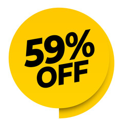 59% off discount yellow sale label tag banner png transparent. 59 percent off