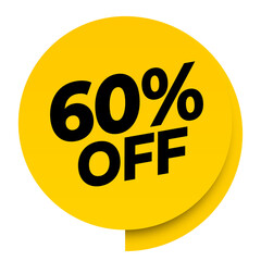 60% off discount yellow sale label tag banner png transparent. 60 percent off