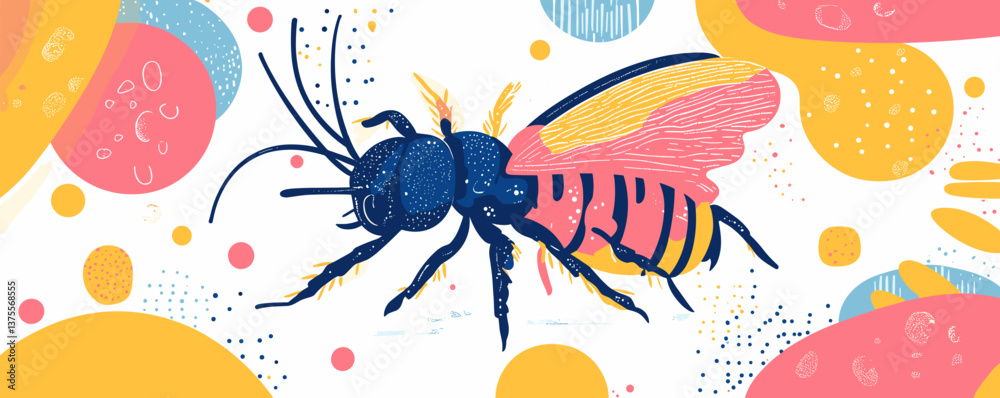 Wall mural colorful abstract bee with geometric shapes and patterns - vector.