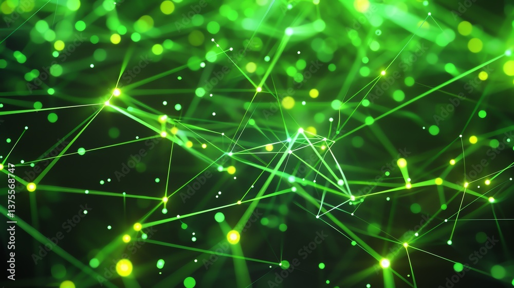 Poster glowing green neural network. artificial intelligence concept. 3d rendering.