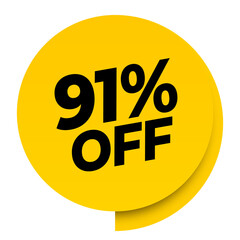 91 % off discount yellow sale label tag banner png transparent. 91 percent off