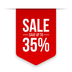 Sale save up to 35% off red discount sale label tag banners. Sale 35 percent off png transparent