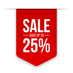 Sale save up to 25% off red discount sale label tag banners. Sale 25 percent off png transparent