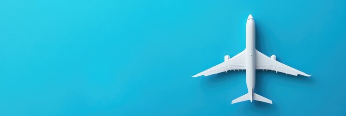 Fototapeta premium Background Travel. Minimalistic Design of Holiday Concept with Topview of Paper Plane on Modern Blue Background