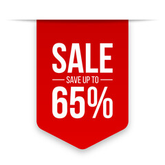 Sale save up to 65% off red discount sale label tag banners. Sale 65 percent off png transparent