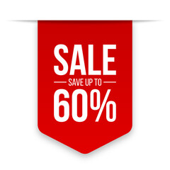 Sale save up to 60% off red discount sale label tag banners. Sale 60 percent off png transparent