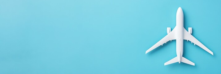 Fototapeta premium Background Travel. Modern Minimal Travel Concept with Top View of Plane on Blue Background